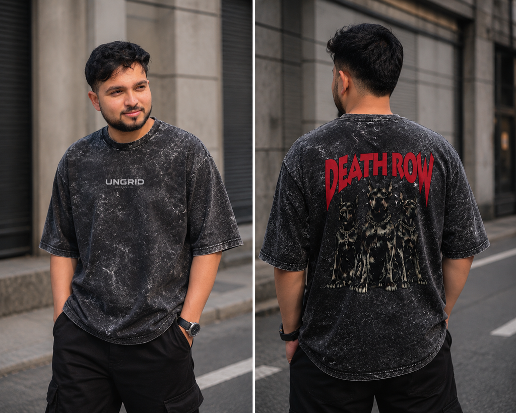 Unisex Acid Washed Oversized Tee – Gothic Red Occult Graphic
