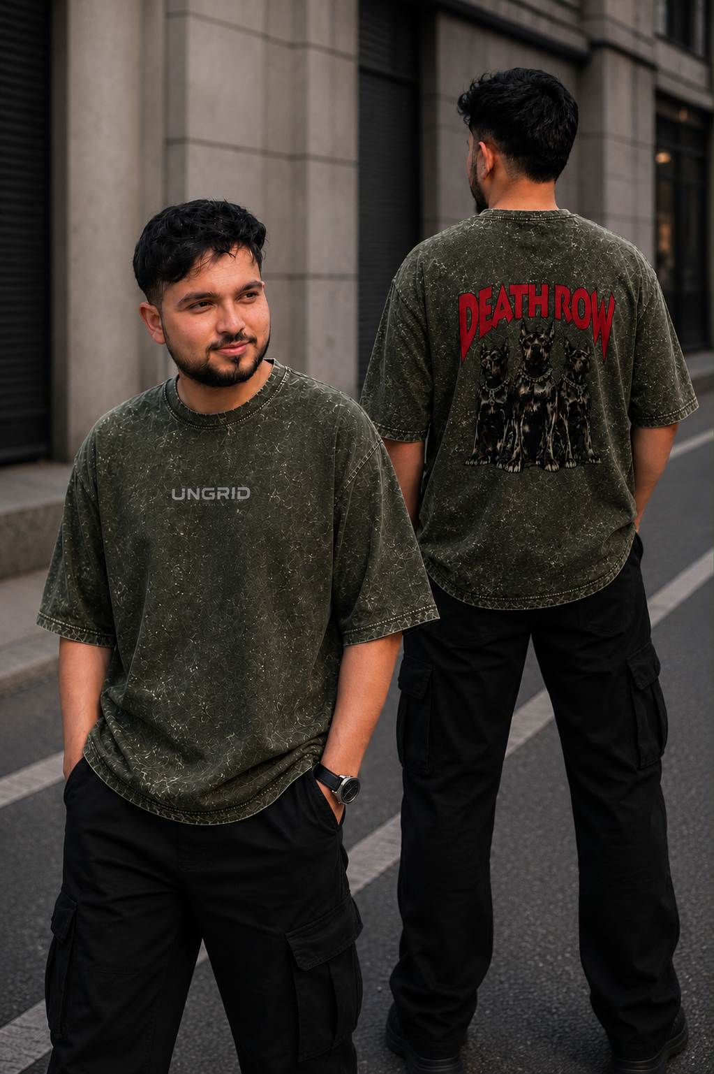 Unisex Acid Washed Oversized Tee – Gothic Red Occult Graphic