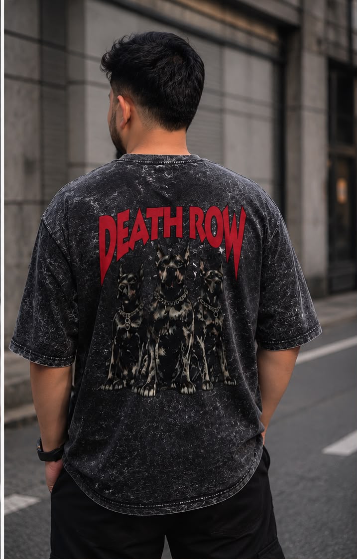 Unisex Acid Washed Oversized Tee – Gothic Red Occult Graphic