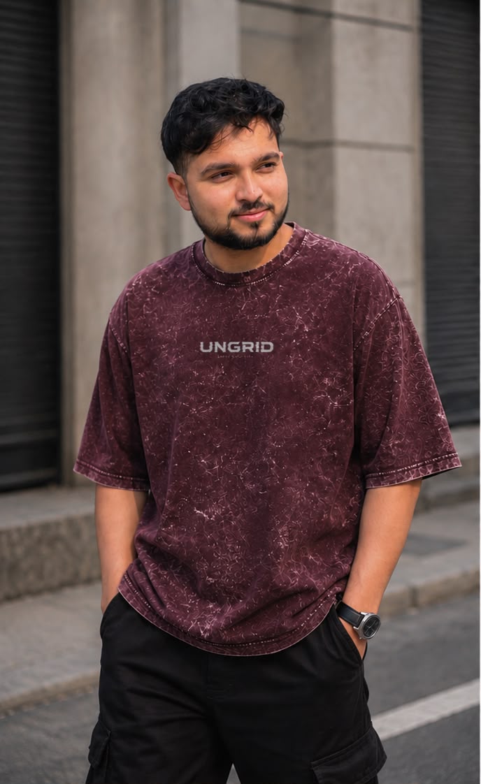Unisex Acid Washed Oversized Tee – Gothic Red Occult Graphic