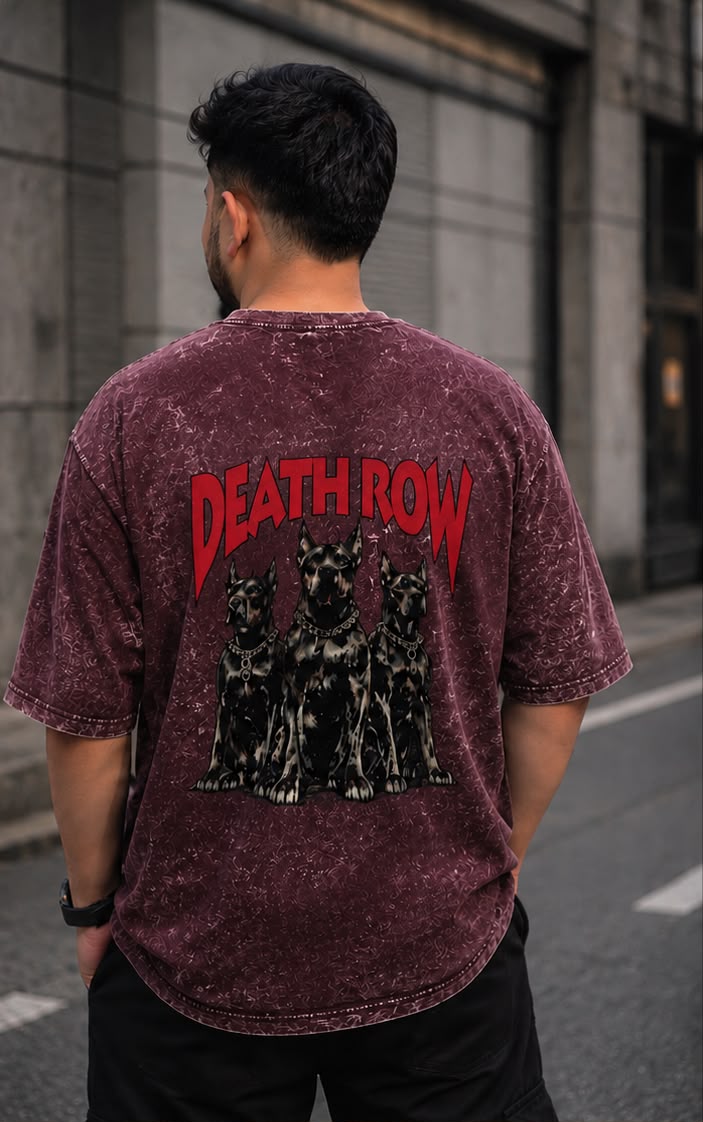 Unisex Acid Washed Oversized Tee – Gothic Red Occult Graphic