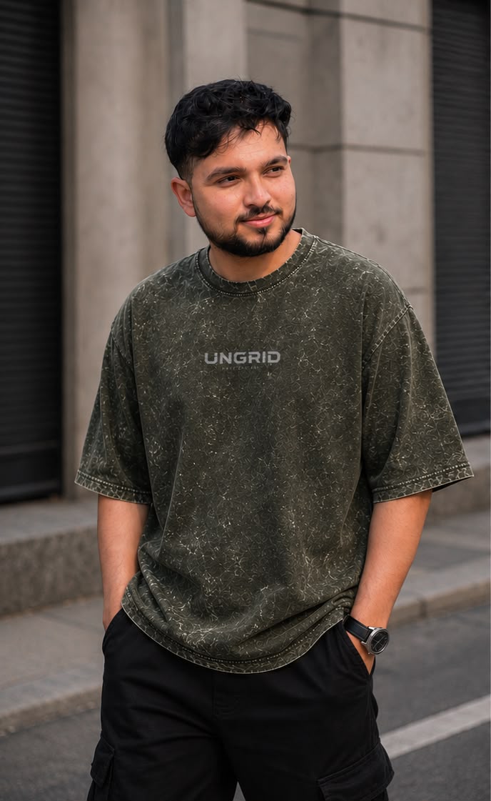Unisex Acid Washed Oversized Tee – Gothic Red Occult Graphic